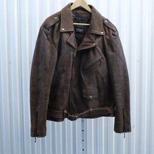 Straight To Hell Cammando Mens Brown Leather Motorcycle Biker Jacket Size 48